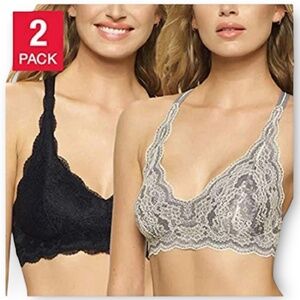 NIB Felina Lace Racerback Bralette 2 Pack Womens Large Black Grey